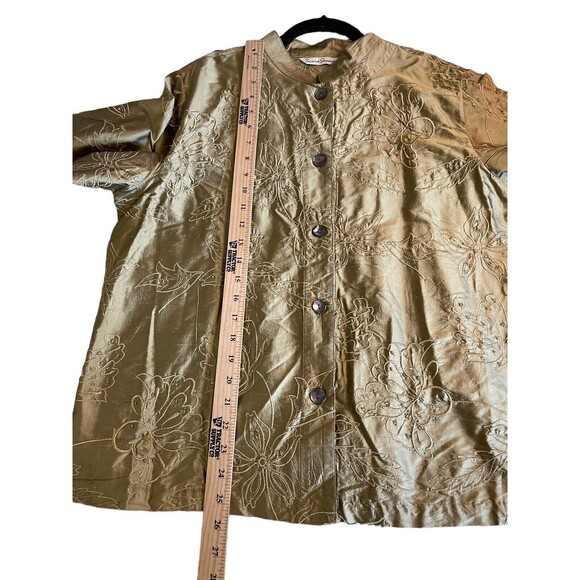 French‎ Laundry Womens Size Large 100% Silk Gold Embroidered Beaded Top Kimono - Picture 9 of 12